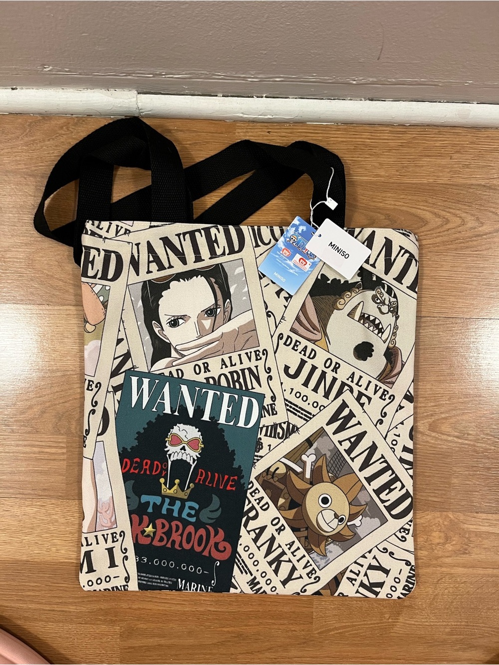 MINISO x One Piece Wanted Poster Canvas Tote Bag NWT Authentic Anime ShoulderBag